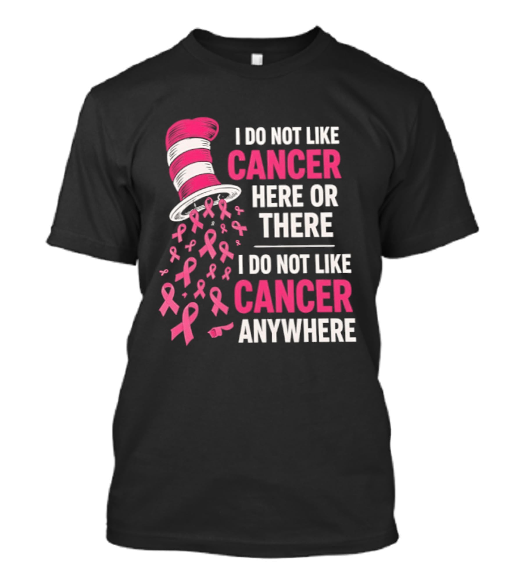 I Do Not Like Cancer Here Or There I Do Not Like Cancer Anywhere Pink Ribbon Hat T-Shirt