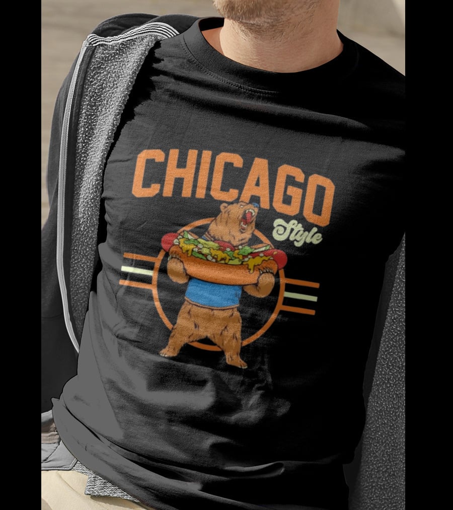 Chicago Style Bear With Giant Hot Dog T-Shirt