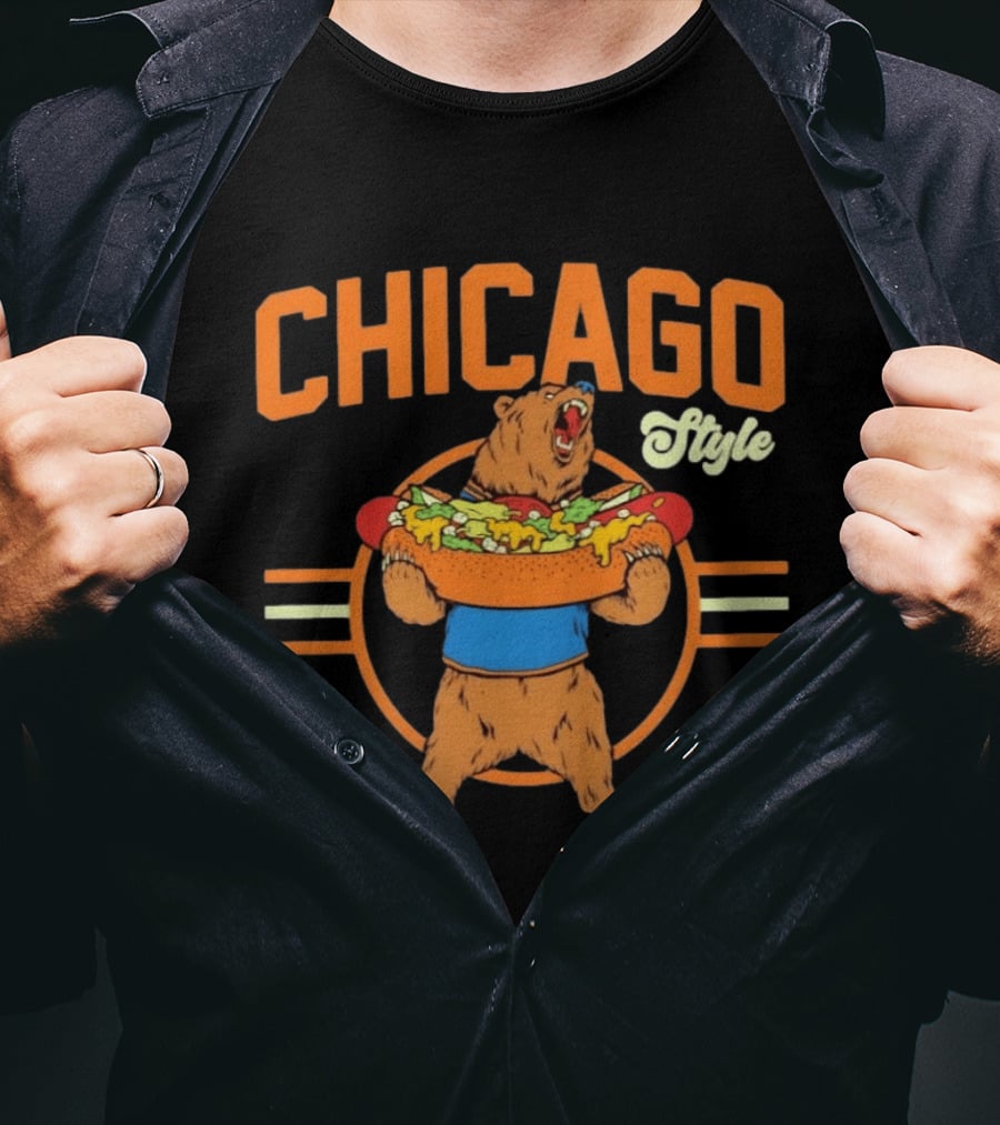 Chicago Style Bear With Giant Hot Dog T-Shirt