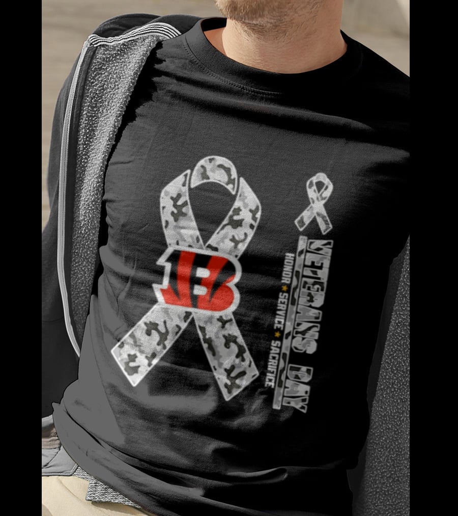 Cincinnati Bengals Veterans Day 2026 Honor Service Sacrifice Camouflage Ribbon T-Shirt