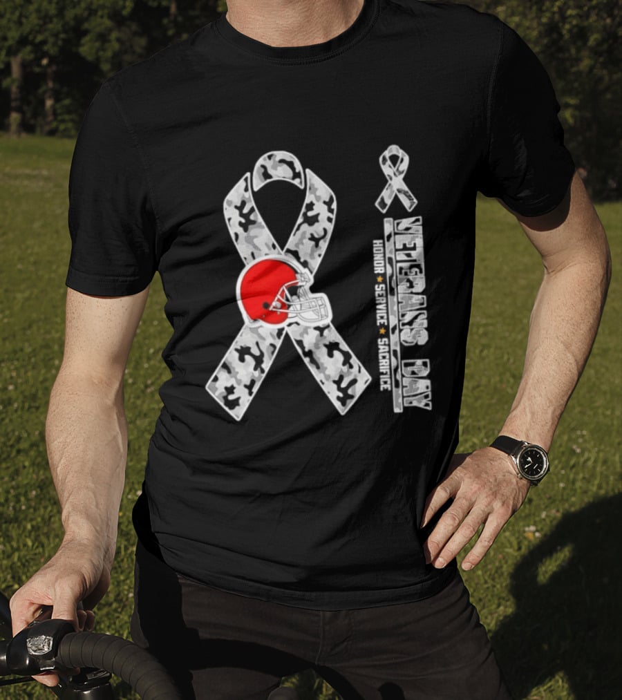 Cleveland Browns Veterans Day 2026 Honor Service Sacrifice Camouflage Ribbon T-Shirt