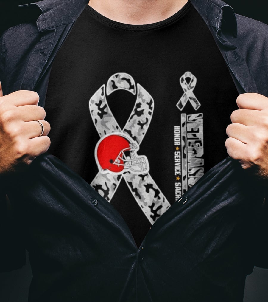 Cleveland Browns Veterans Day 2026 Honor Service Sacrifice Camouflage Ribbon T-Shirt