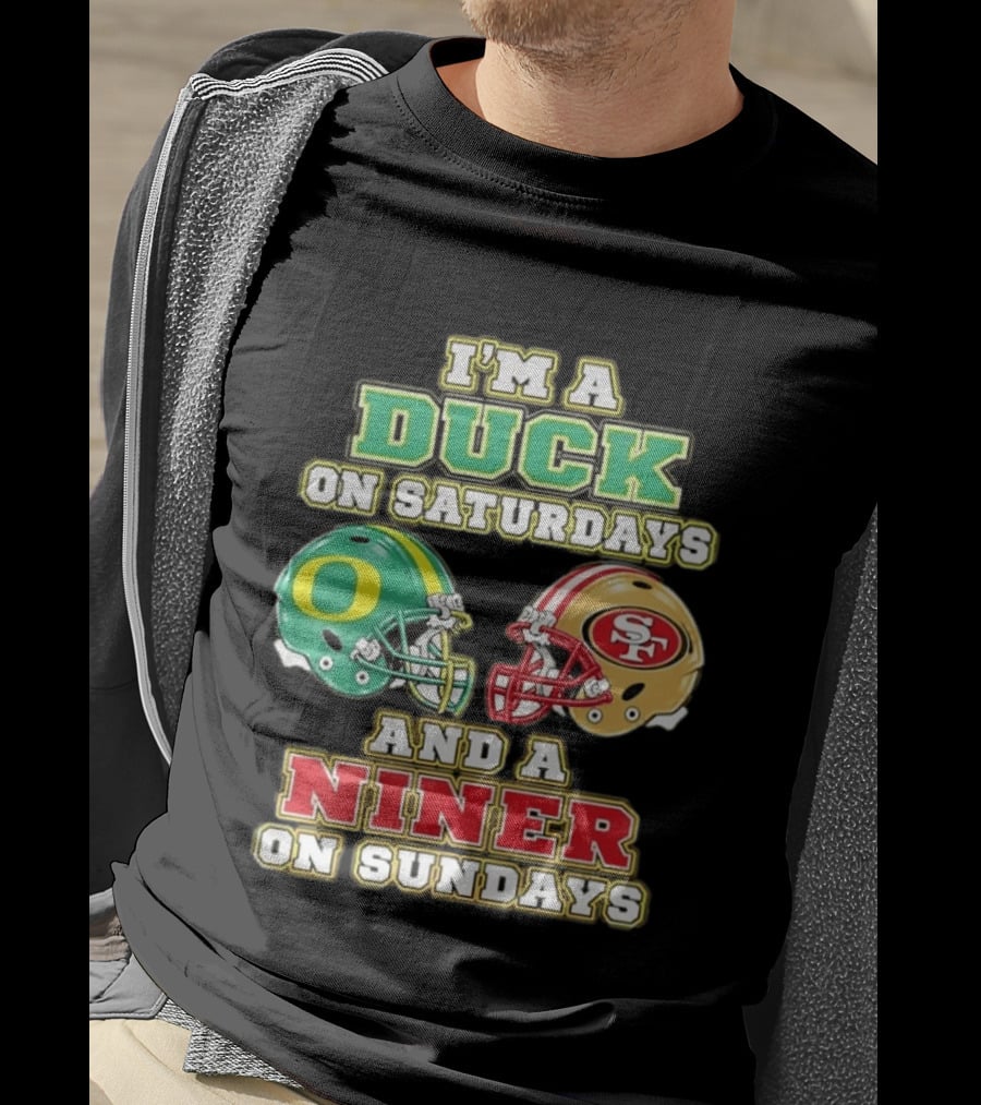 I'm A Duck On Saturdays And A Niner On Sundays Helmet T-Shirt