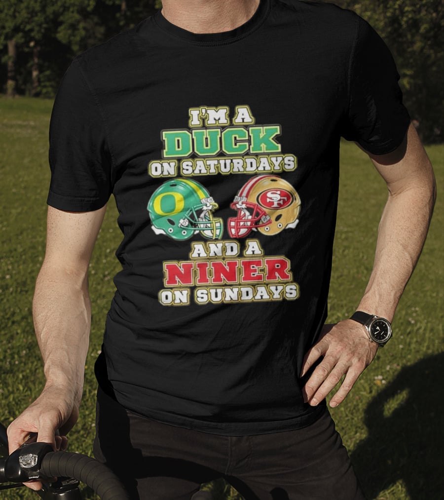 I'm A Duck On Saturdays And A Niner On Sundays Helmet T-Shirt
