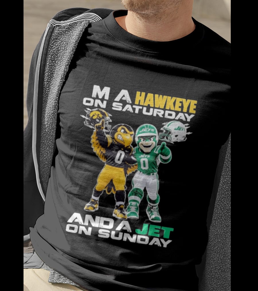Hawkeye On Saturday Jets On Sunday Football Mascots T-Shirt