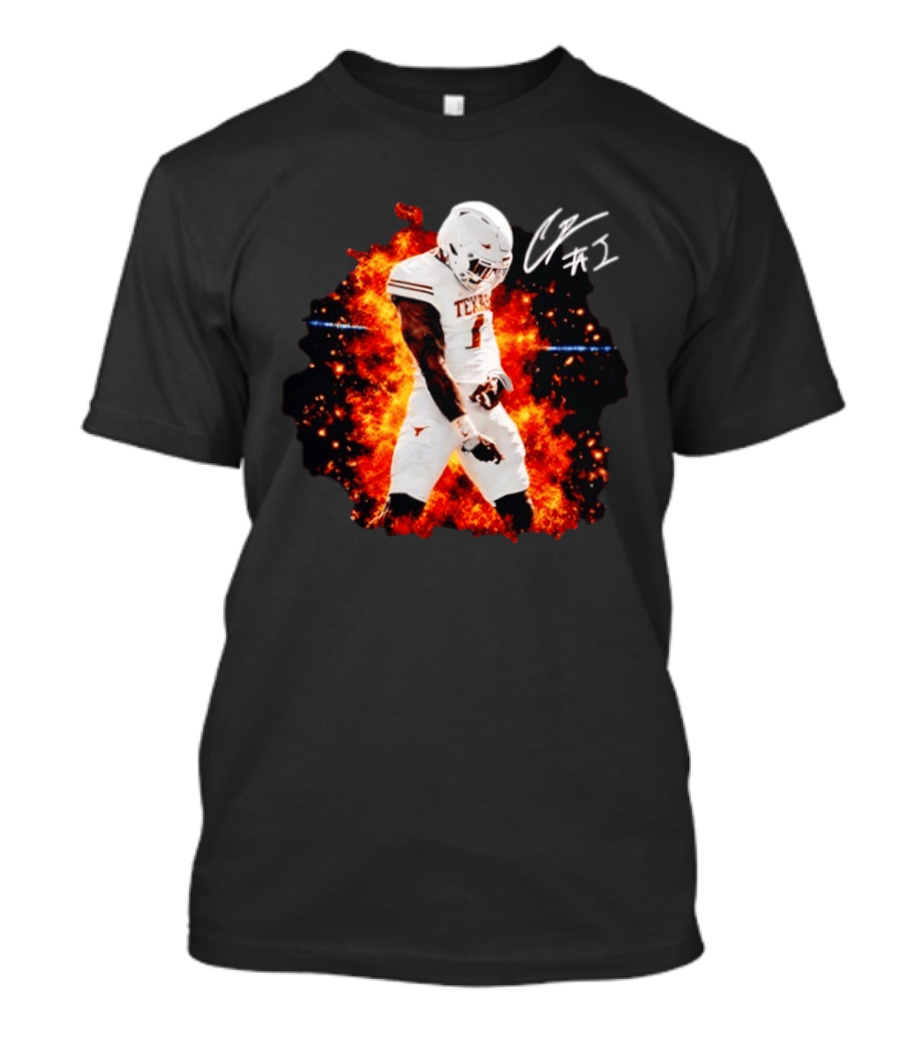 Colin Simmons Texas Longhorns Football Flames And Signature T-Shirt