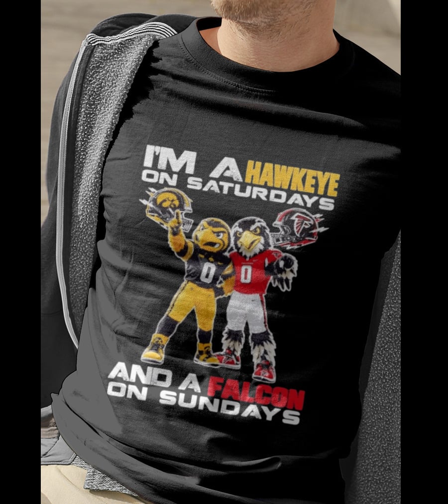 I'm A Hawkeye On Saturdays And A Falcon On Sundays Iowa Hawkeyes Atlanta Falcons Football Mascots T-Shirt