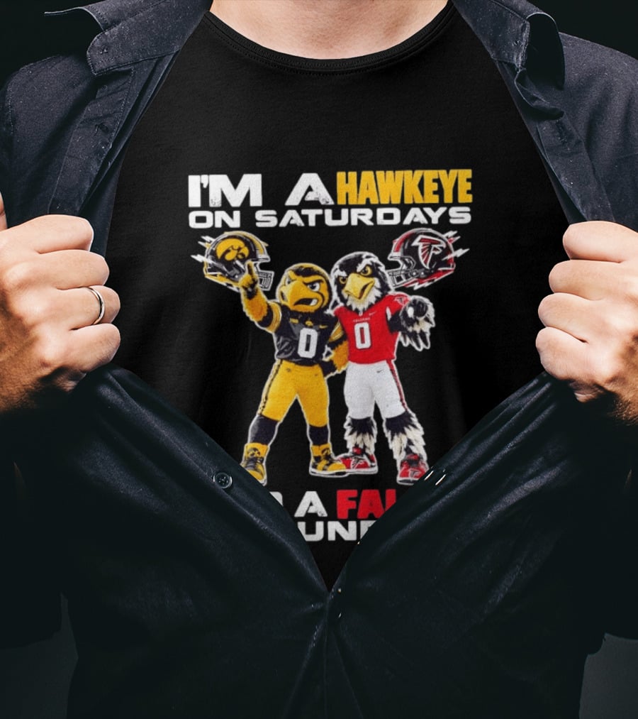 I'm A Hawkeye On Saturdays And A Falcon On Sundays Iowa Hawkeyes Atlanta Falcons Football Mascots T-Shirt