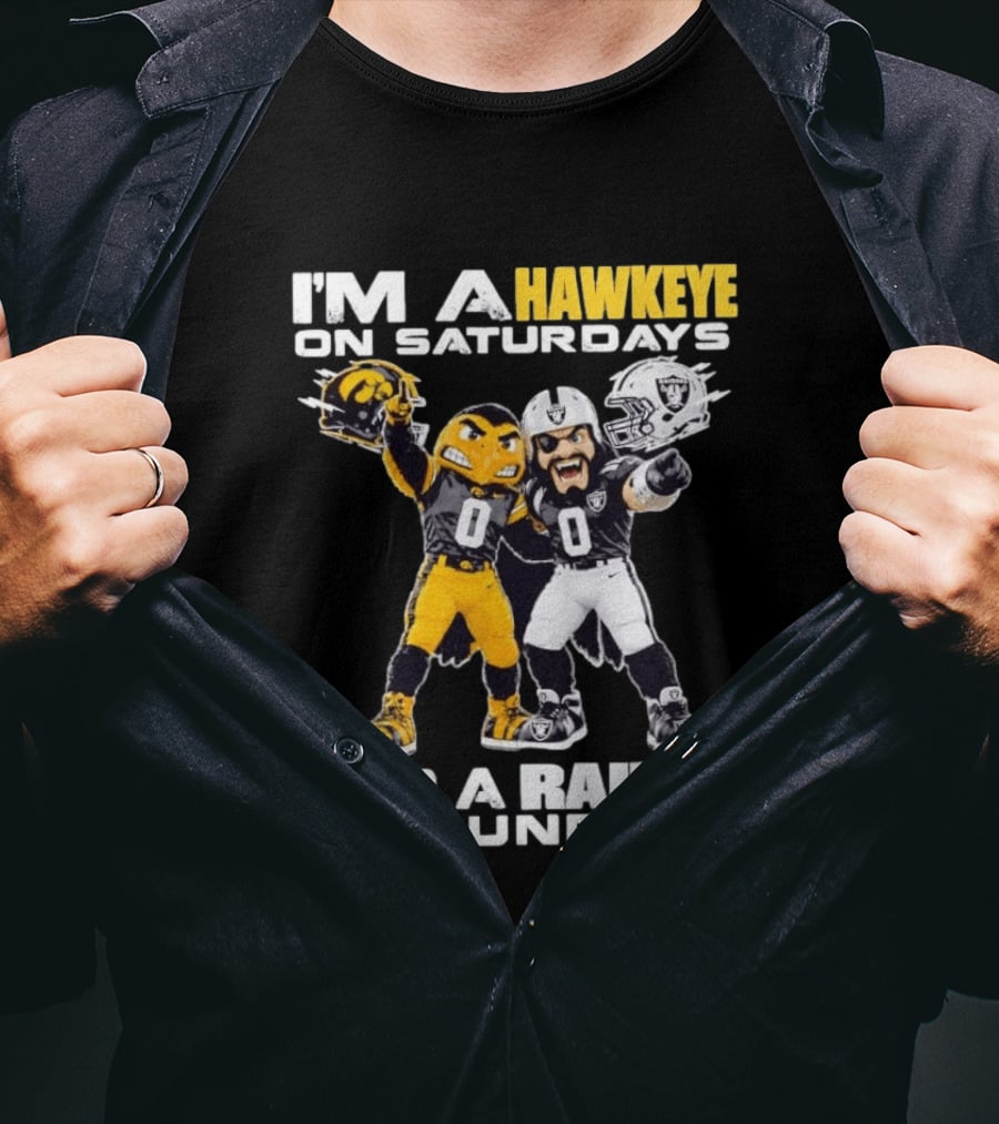 I'm A Hawkeye On Saturdays And A Raider On Sundays Iowa Hawkeyes Las Vegas Raiders Football Mascots T-Shirt