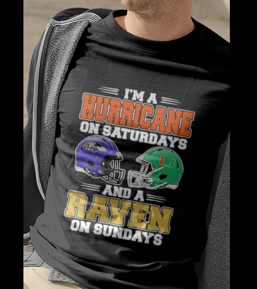 I'm A Hurricane On Saturdays And A Raven On Sundays Football Helmets T-Shirt