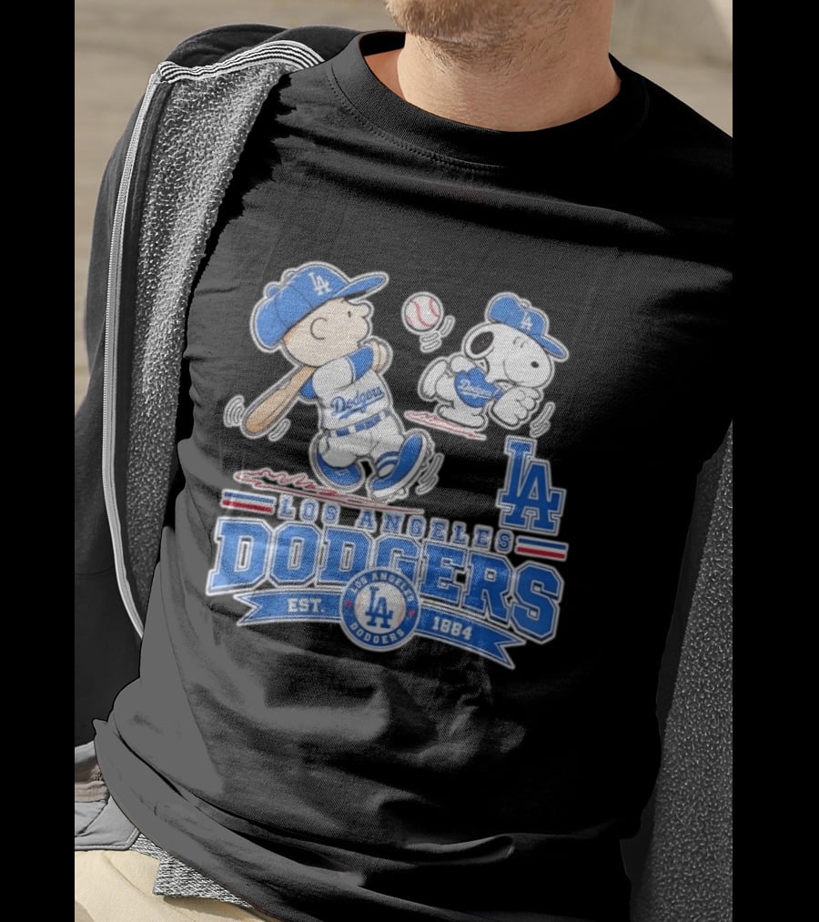 Peanuts Charlie Brown Snoopy Los Angeles Dodgers Baseball Est 1884 T-Shirt
