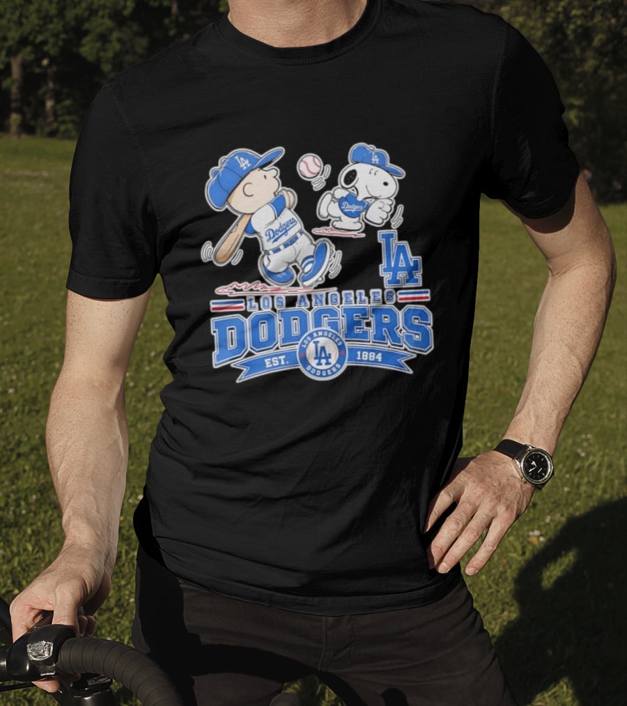 Peanuts Charlie Brown Snoopy Los Angeles Dodgers Baseball Est 1884 T-Shirt