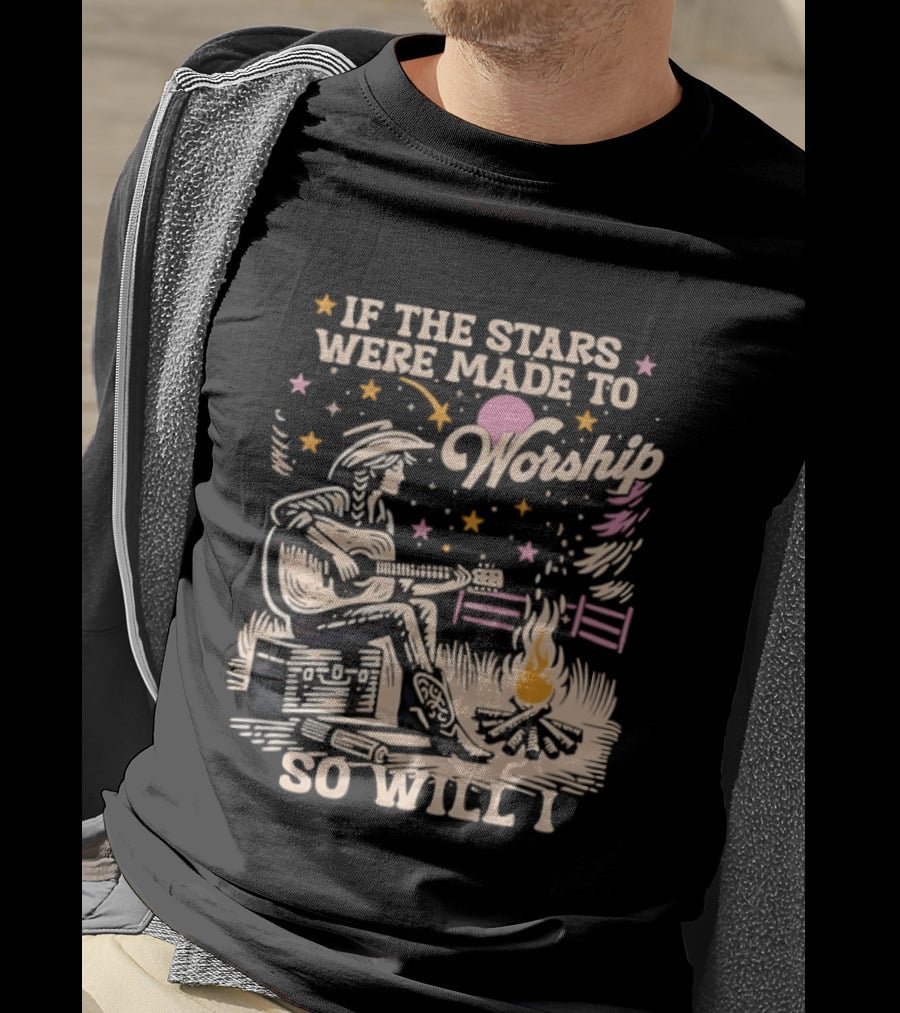 If The Stars Were Made To Worship So Will I Guitar Campfire Scene T-Shirt