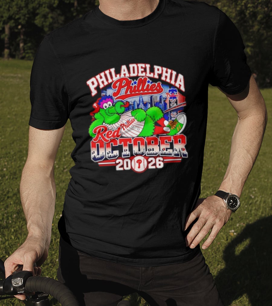 Philadelphia Phillies Red October 2026 MLB Postseason Phillies Phanatic Skyline T-Shirt