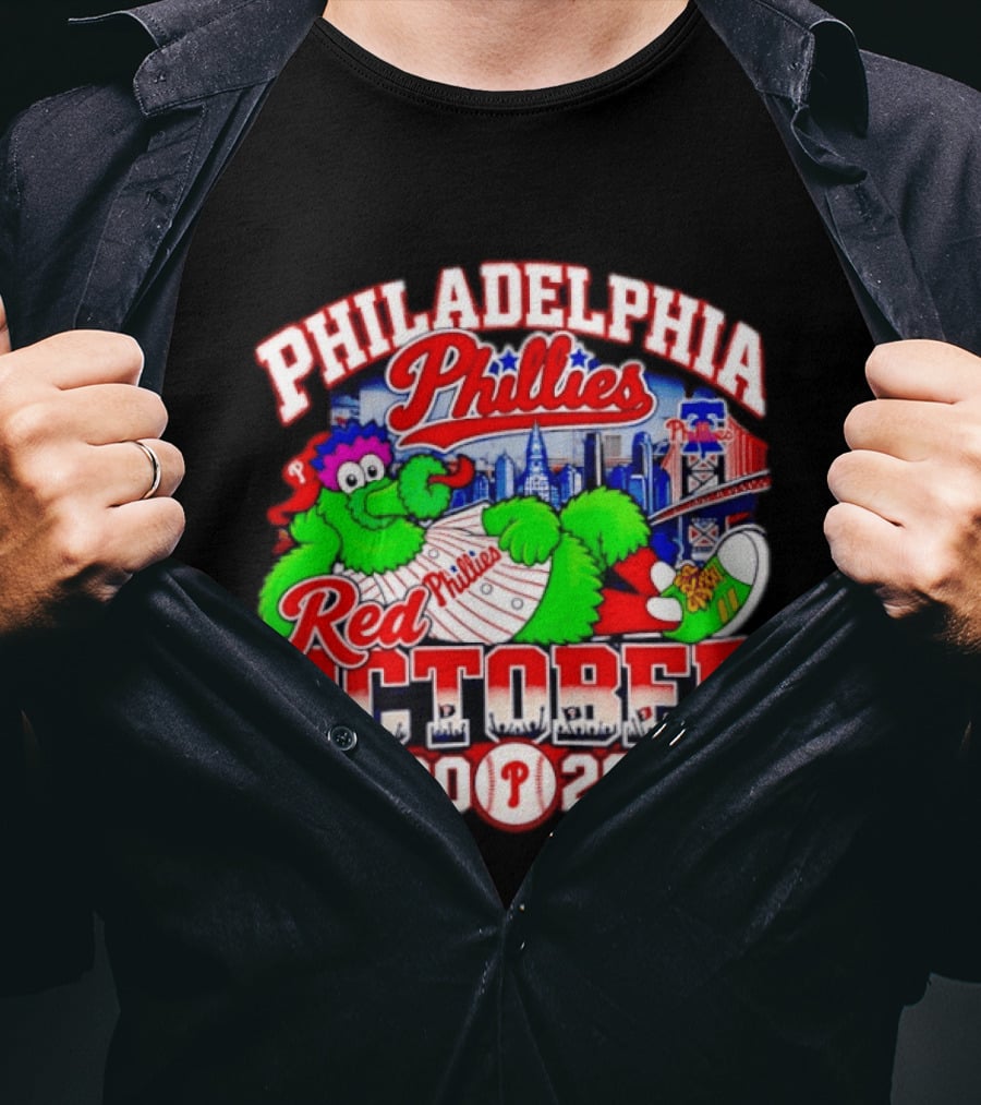 Philadelphia Phillies Red October 2026 MLB Postseason Phillies Phanatic Skyline T-Shirt