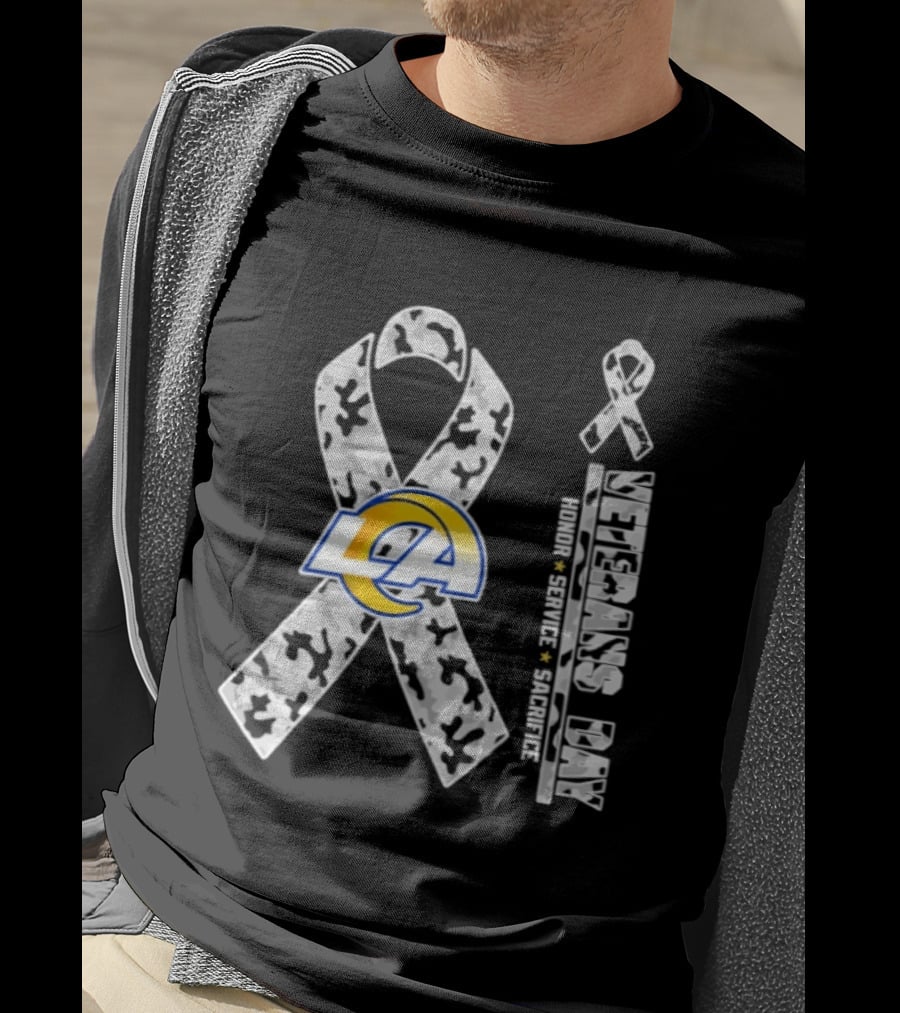 Los Angeles Rams Camouflage Ribbon Veterans Day 2026 Honor Service Sacrifice T-Shirt