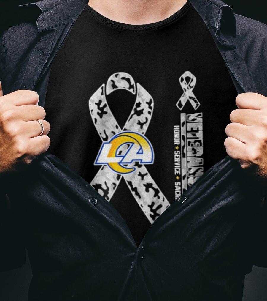 Los Angeles Rams Camouflage Ribbon Veterans Day 2026 Honor Service Sacrifice T-Shirt