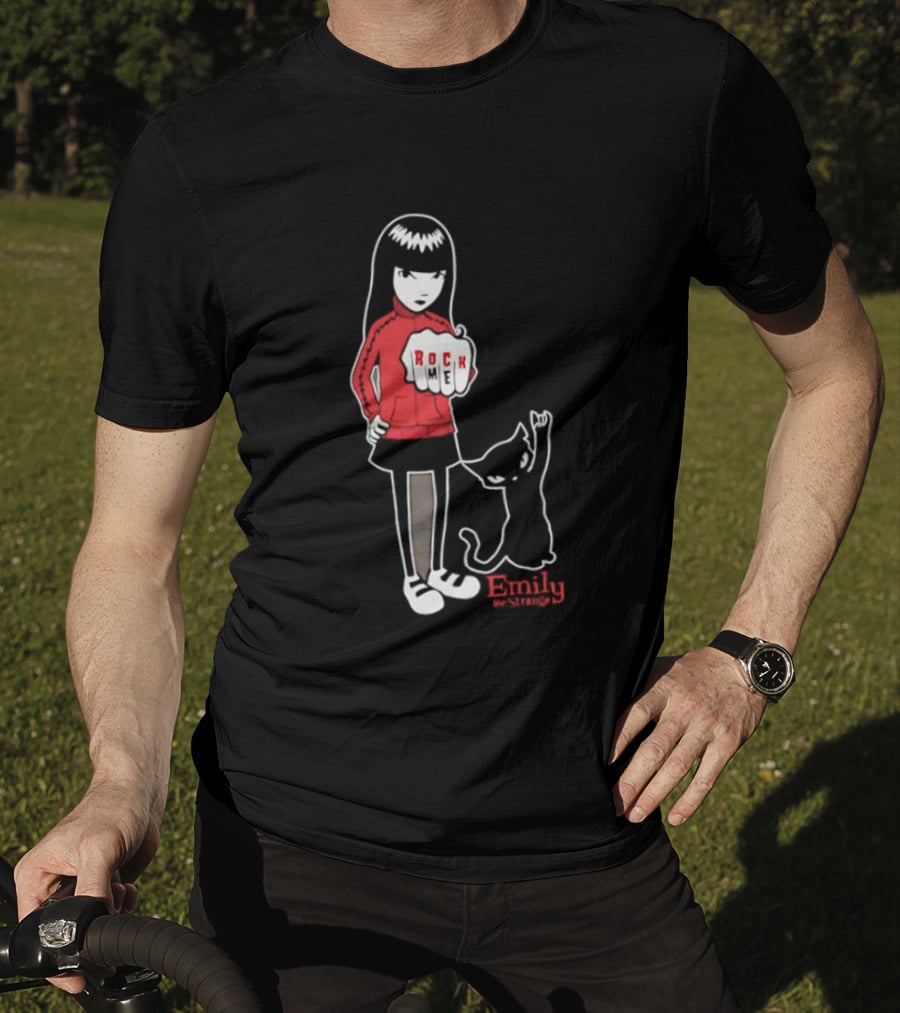 Rock Me Emily The Strange Iconic Character With Red And Cat T-Shirt