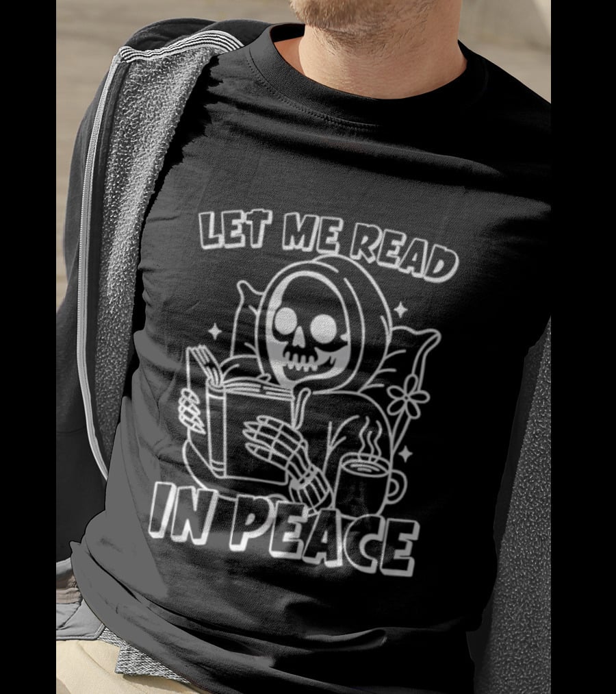 Skeleton Cozy Reading Let Me Read In Peace T-Shirt