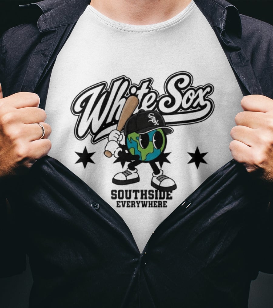 White Sox Southside Everywhere 2026 Baseball Player Earth T-Shirt