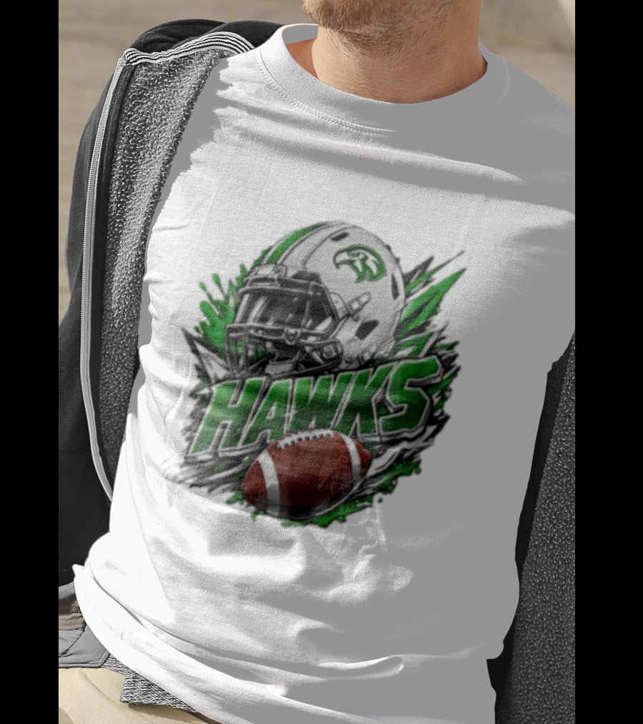 Hawks White Football Helmet Green Hawk Football Sports Fan Gear T-Shirt