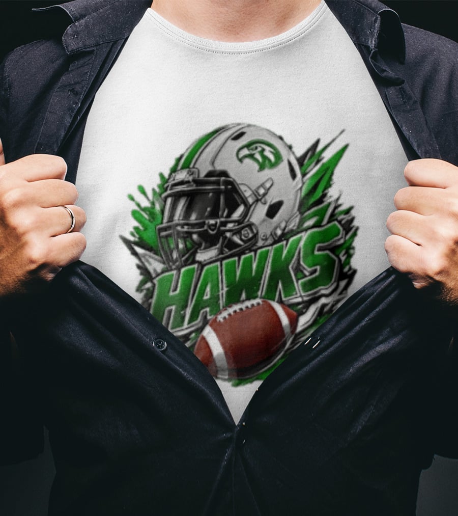 Hawks White Football Helmet Green Hawk Football Sports Fan Gear T-Shirt