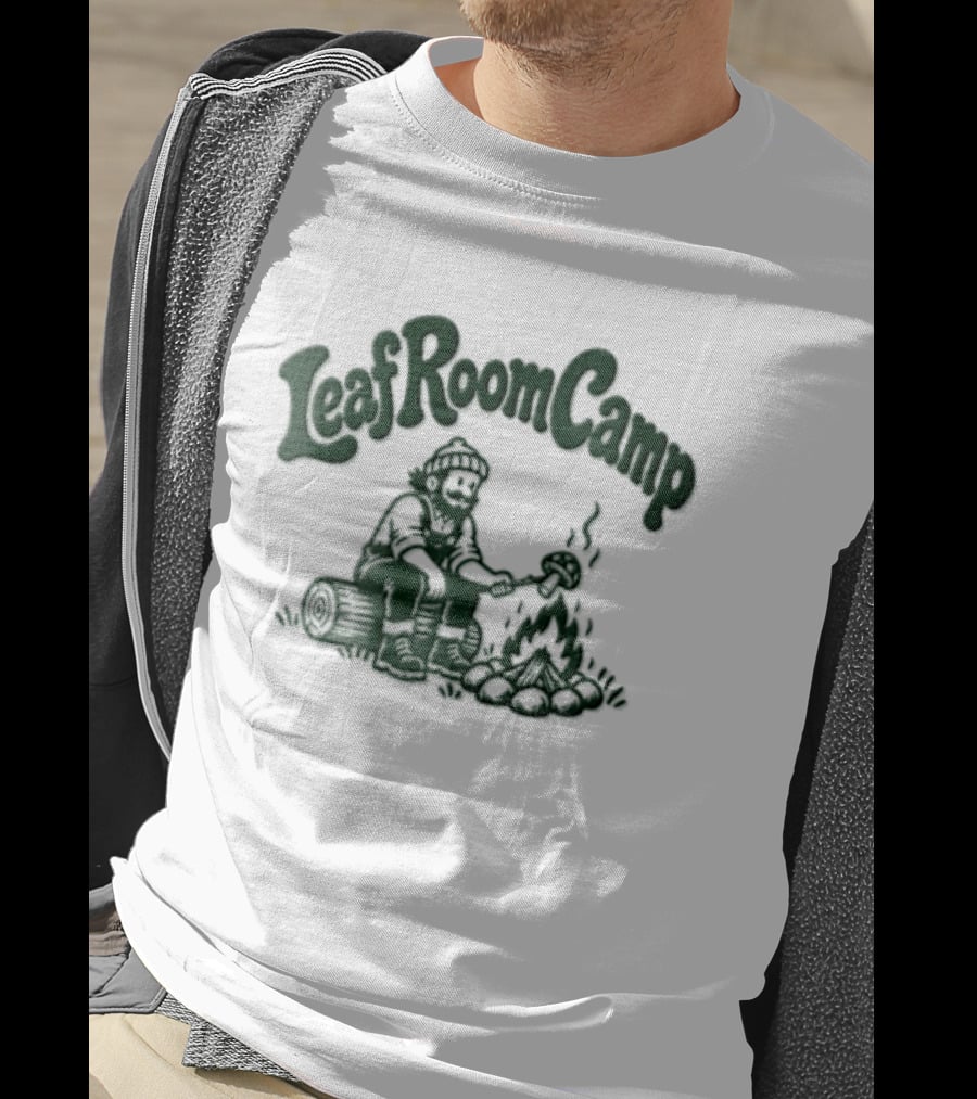 Leaf Room Camp Bearded Man Roasting Mushroom On Log T-Shirt