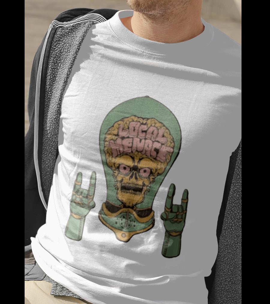 Local Menace Skull Exposed Brain Lightbulb Rock Hand Signs T-Shirt