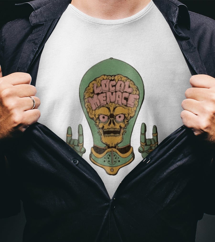 Local Menace Skull Exposed Brain Lightbulb Rock Hand Signs T-Shirt