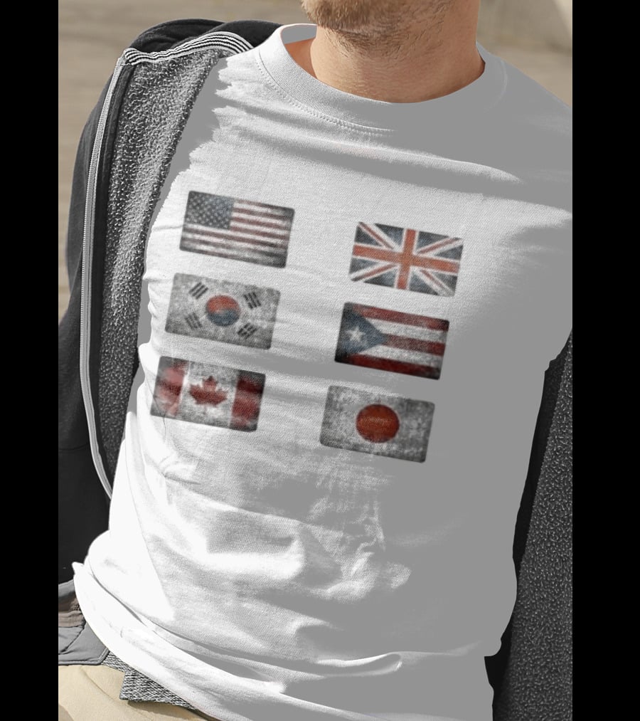 Stealthny Floor 914 World Tour United States United Kingdom South Korea Puerto Rico Canada Japan Flags T-Shirt