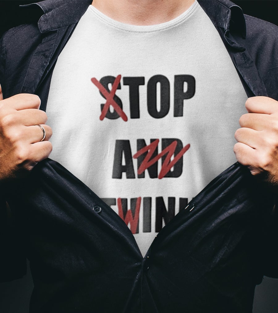 STOP AND TWINK Black With Red Crossed Out Edgy T-Shirt
