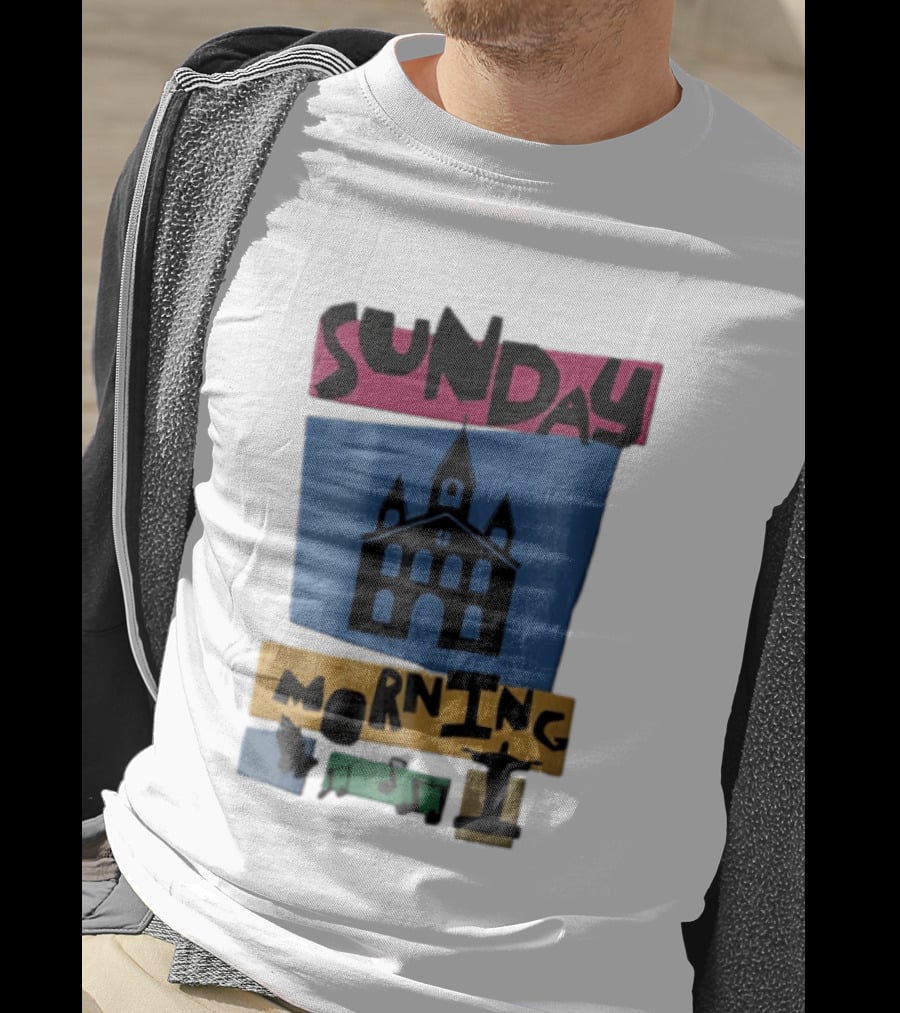 Sunday Morning Church Building Praying Hands Musical Notes Christ The Redeemer T-Shirt