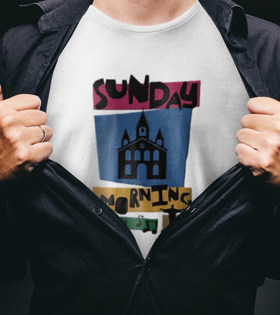 Sunday Morning Church Building Praying Hands Musical Notes Christ The Redeemer T-Shirt