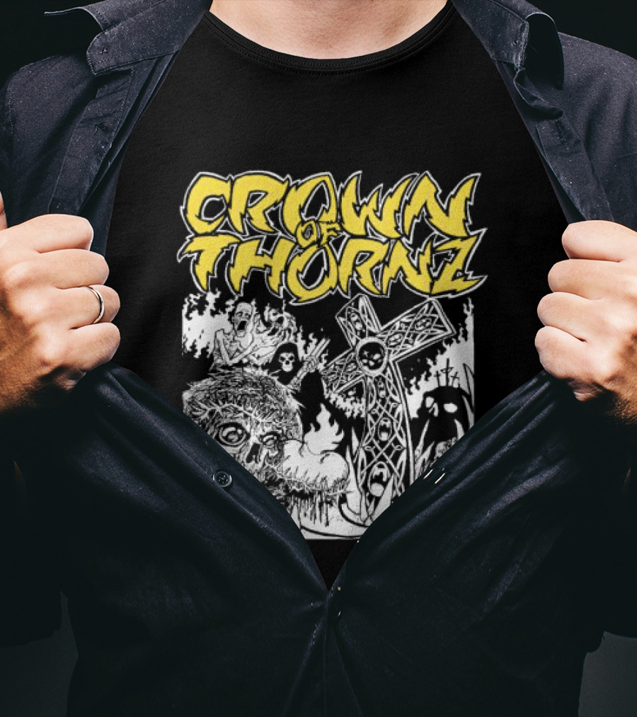 Crown Of Thornz Beyond Human Store No Remorse Graphic Text Cross T-Shirt
