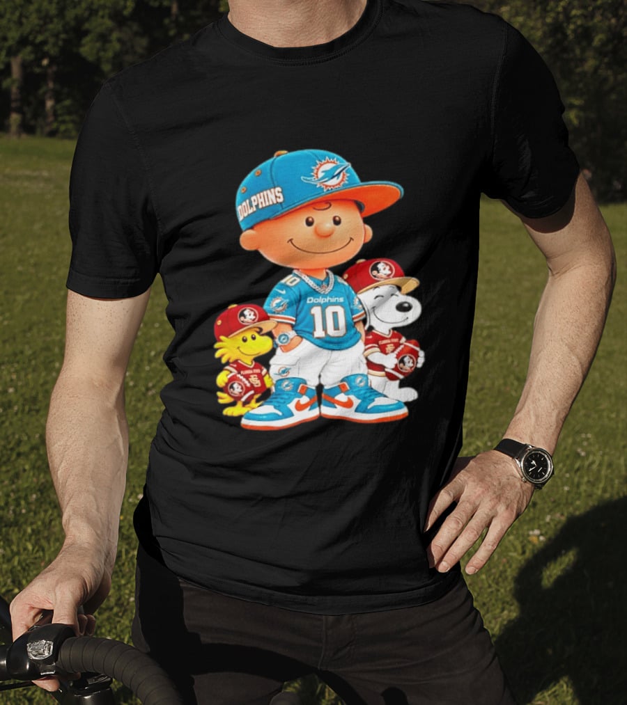 Charlie Brown 10 Snoopy Woodstock Miami Dolphins Florida State T-Shirt