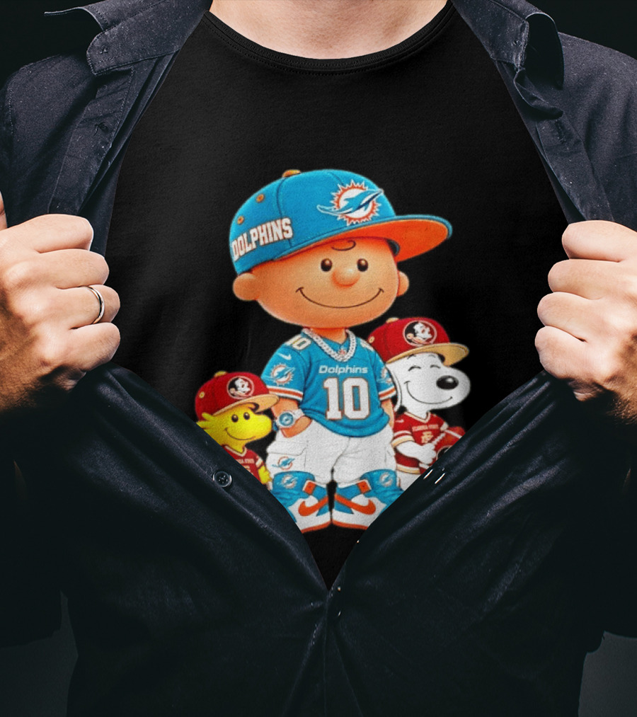 Charlie Brown 10 Snoopy Woodstock Miami Dolphins Florida State T-Shirt