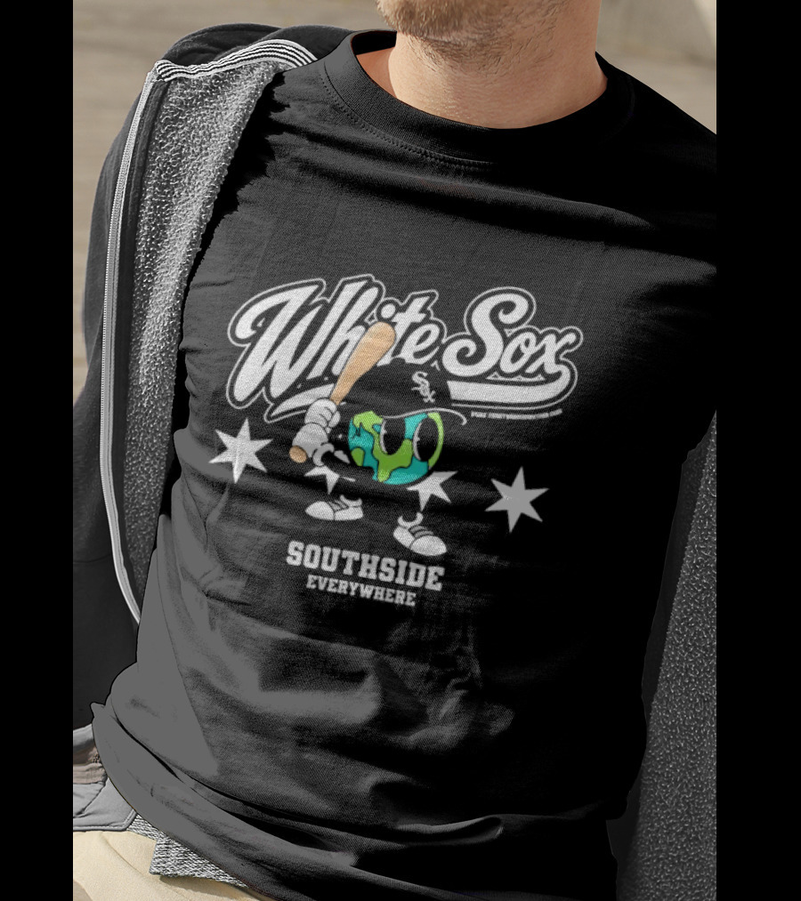 White Sox Southside Everywhere Globe With Stars And Bat T-Shirt