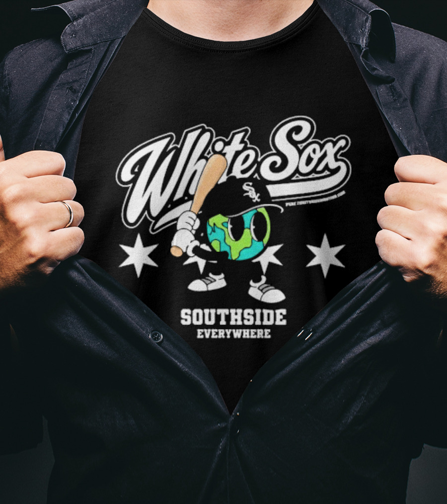 White Sox Southside Everywhere Globe With Stars And Bat T-Shirt