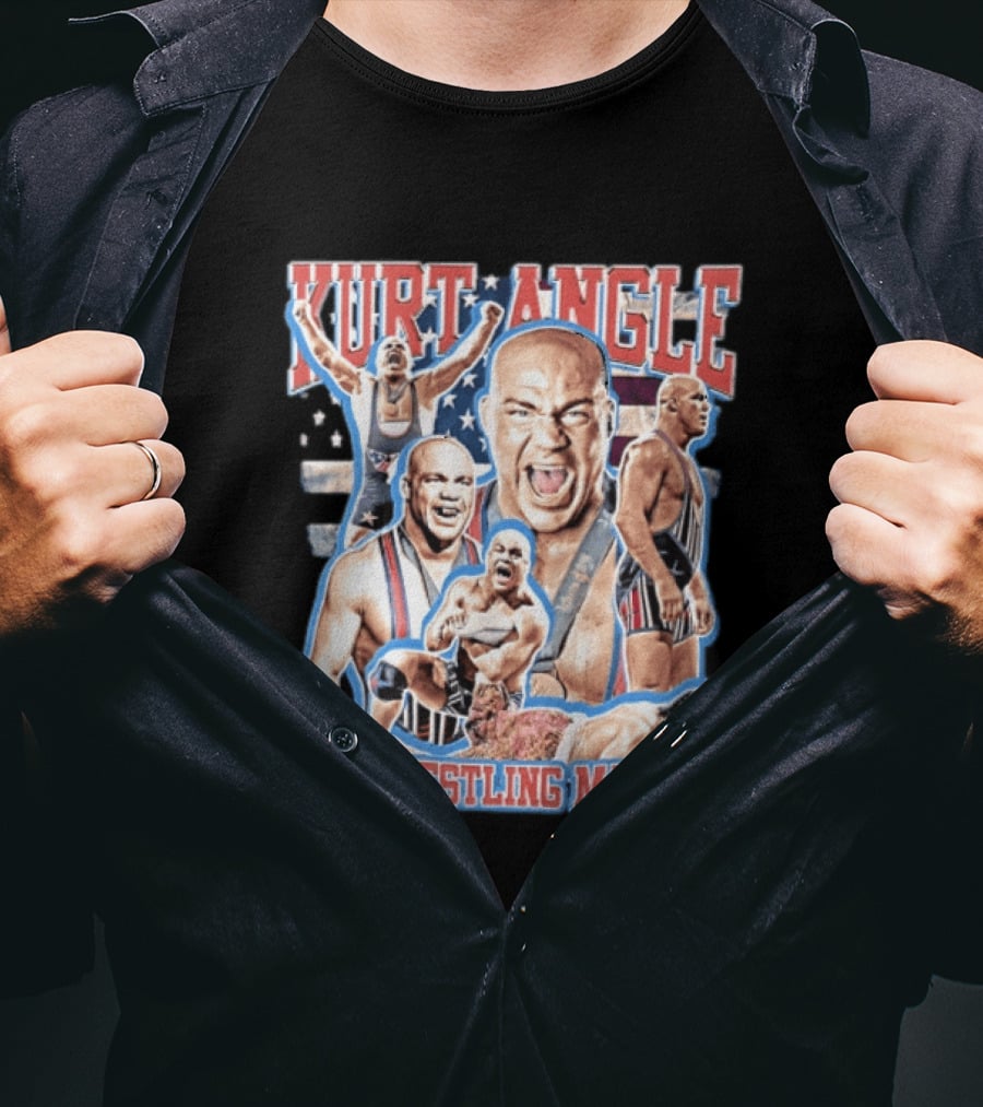 Kurt Angle The Wrestling Machine Bald Wrestler In Singlet Multiple Images T-Shirt