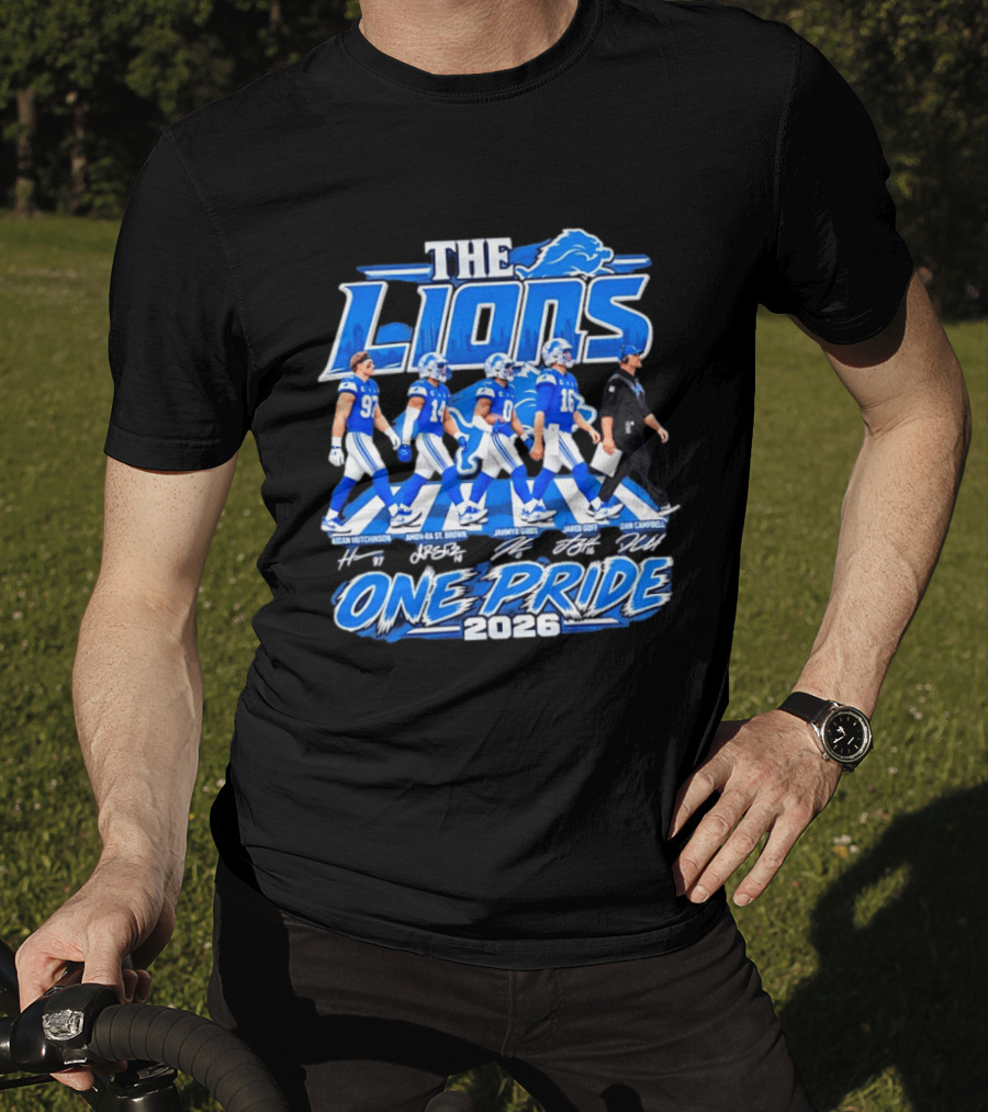 Detroit Lions The Lions One Pride Abbey Road 2026 Aidan Hutchinson Jahmyr Gibbs Jared Goff Dan Campbell T-Shirt