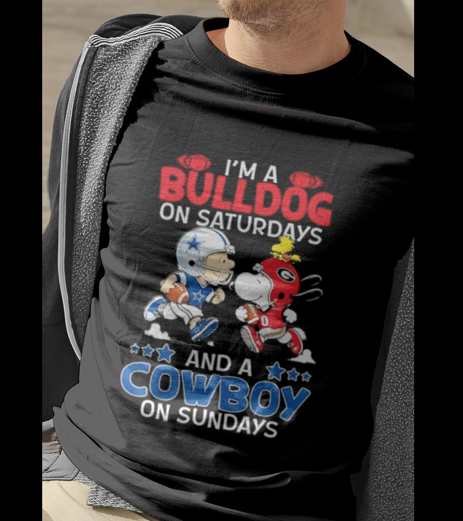 Snoopy And Charlie Brown Bulldog Saturdays Cowboy Sundays T-Shirt