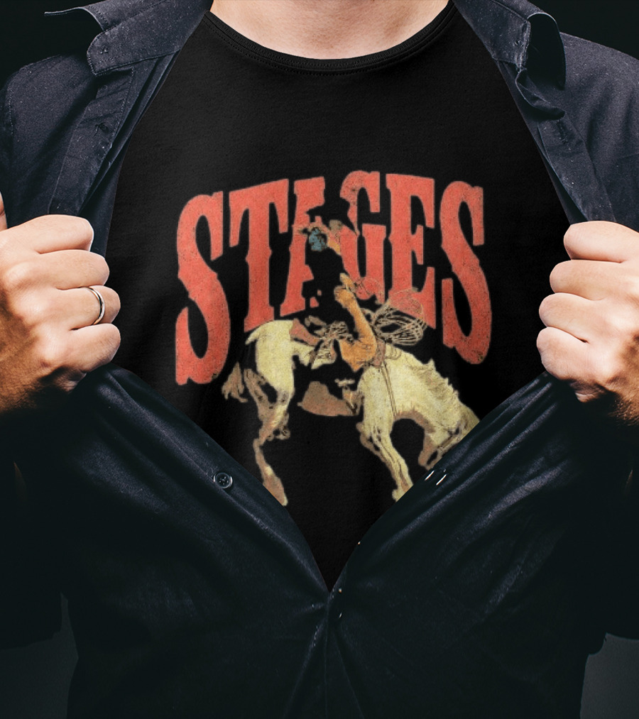 Stages Rodeo Cowboy And Horse Action T-Shirt