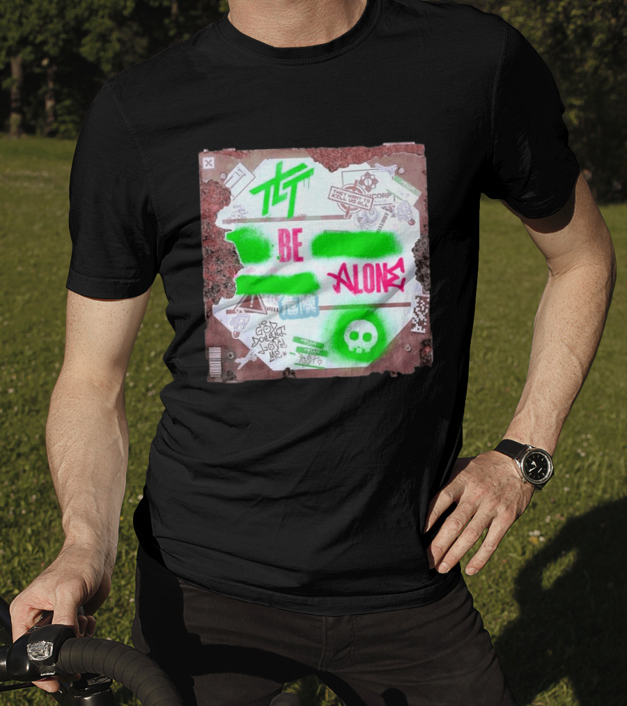 The Living Tombstone Be Alone Graffiti Skull Hazard Neon T-Shirt
