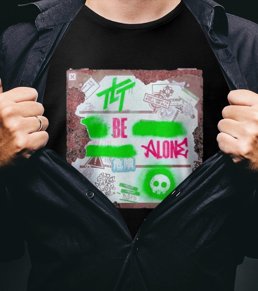 The Living Tombstone Be Alone Graffiti Skull Hazard Neon T-Shirt
