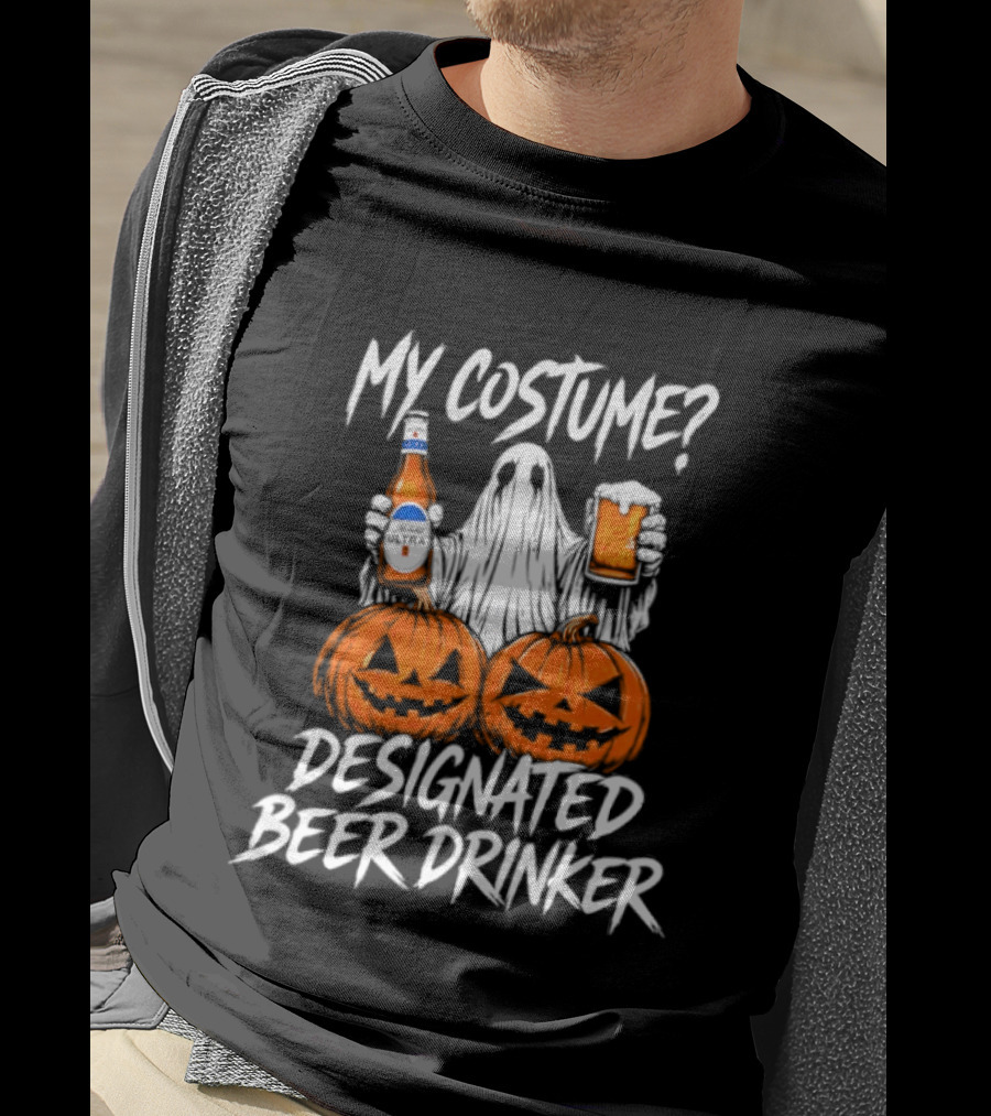 My Costume Designated Beer Drinker Ghost With Pumpkins Halloween T-Shirt