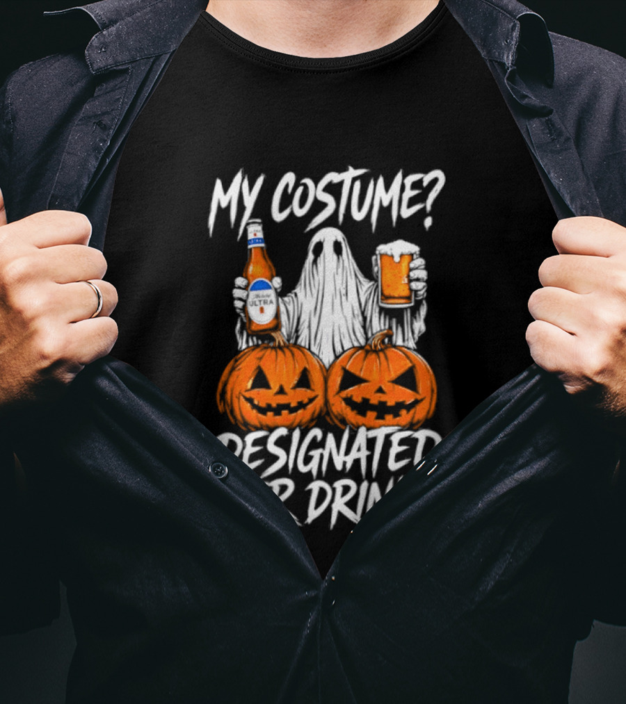My Costume Designated Beer Drinker Ghost With Pumpkins Halloween T-Shirt