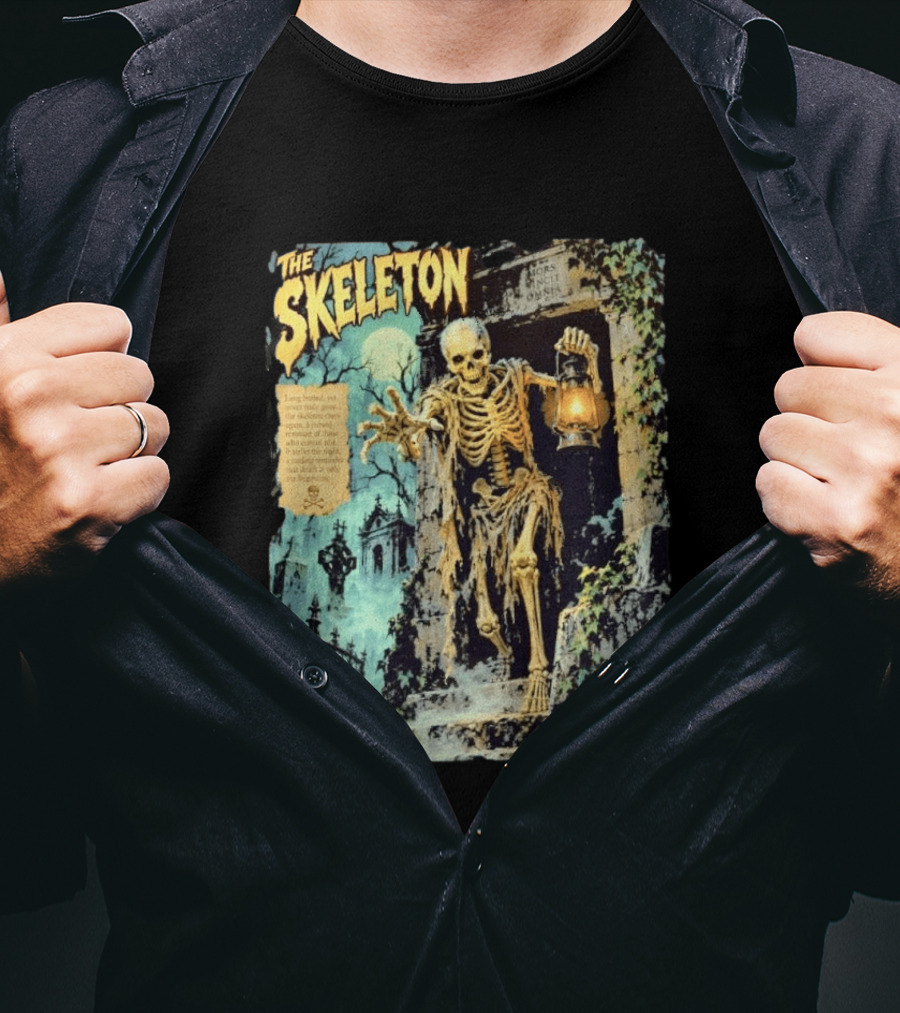 The Skeleton Mors Vincit Omnia Sic Transit Gloria Mundi Lantern Night Scene T-Shirt