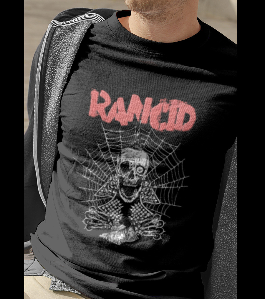 Rancid Punk Skull Spider Web Mohawk Studded Jacket T-Shirt