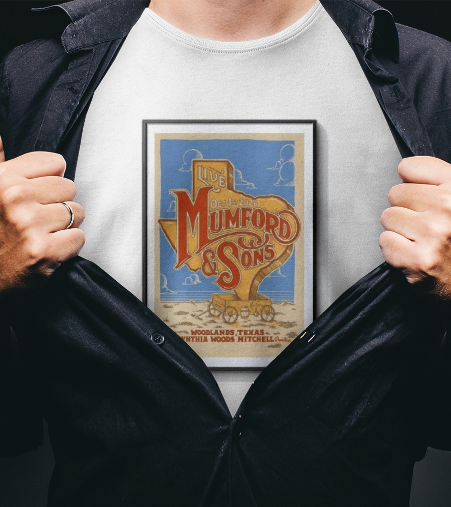 Live Mumford And Sons October 1st 2026 Woodlands Texas Cynthia Woods Mitchell Pavilion T-Shirt