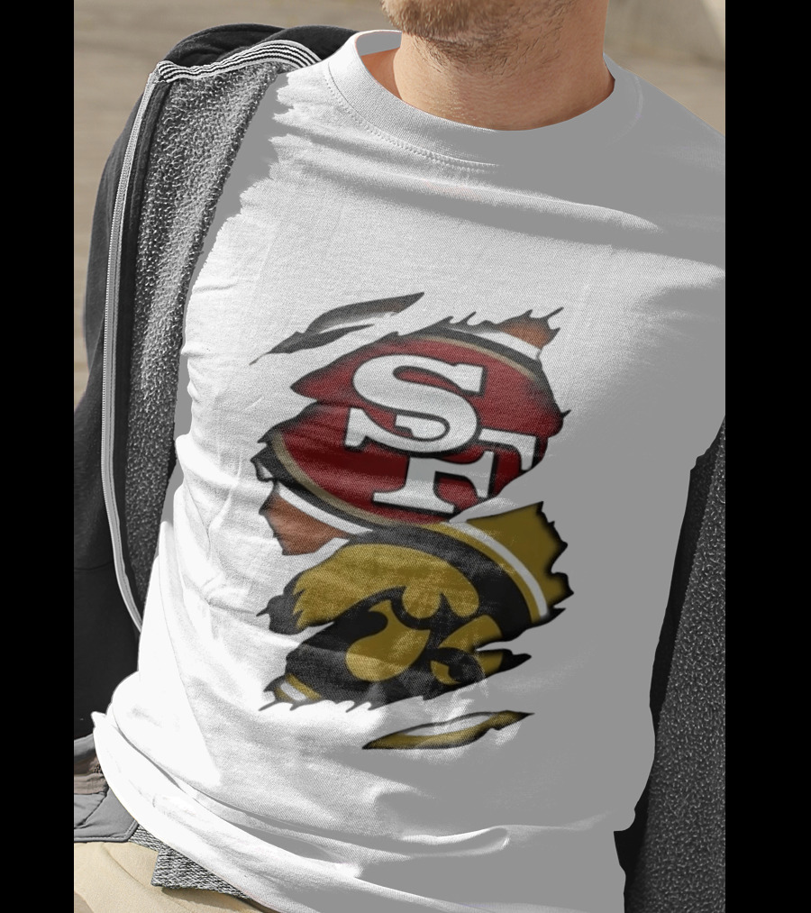 San Francisco 49ers SF Logo Iowa Hawkeyes Ripped Skin T-Shirt